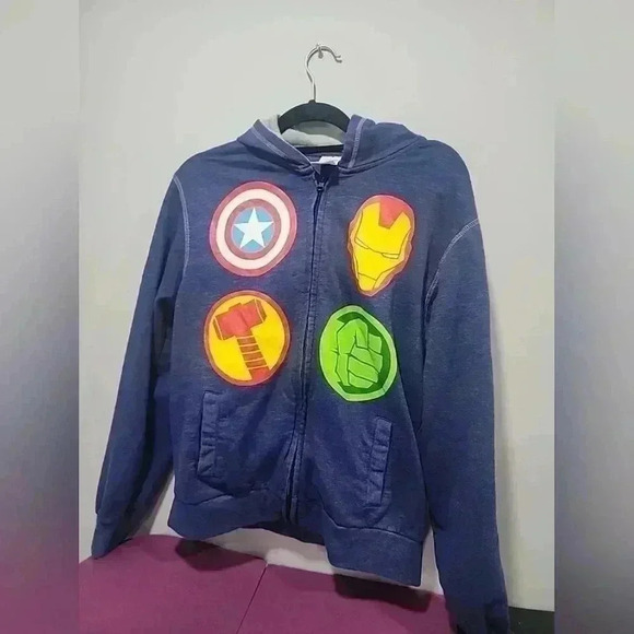 Disney Store Marvel Avengers Blue Full Zip Hoodie Mens Size Small NICE - Picture 3 of 13